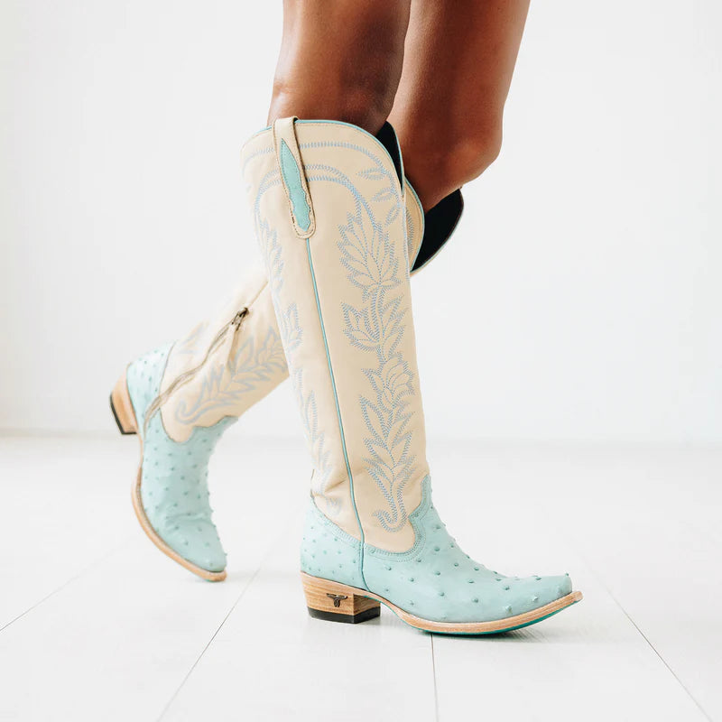 Sandaga Knee High - Powder Blue Ostrich By Lane Boots