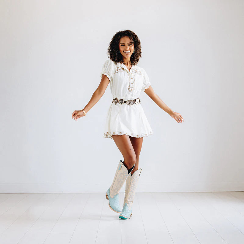 Sandaga Knee High - Powder Blue Ostrich By Lane Boots