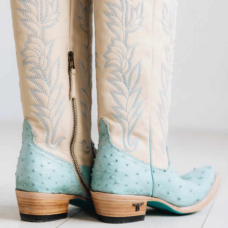 Sandaga Knee High - Powder Blue Ostrich By Lane Boots