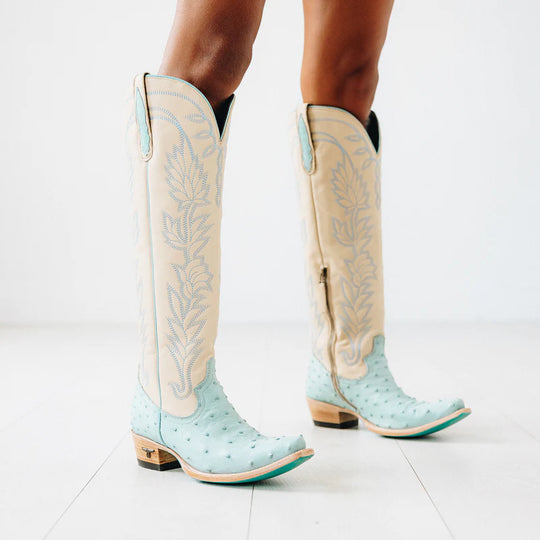 Sandaga Knee High - Powder Blue Ostrich By Lane Boots