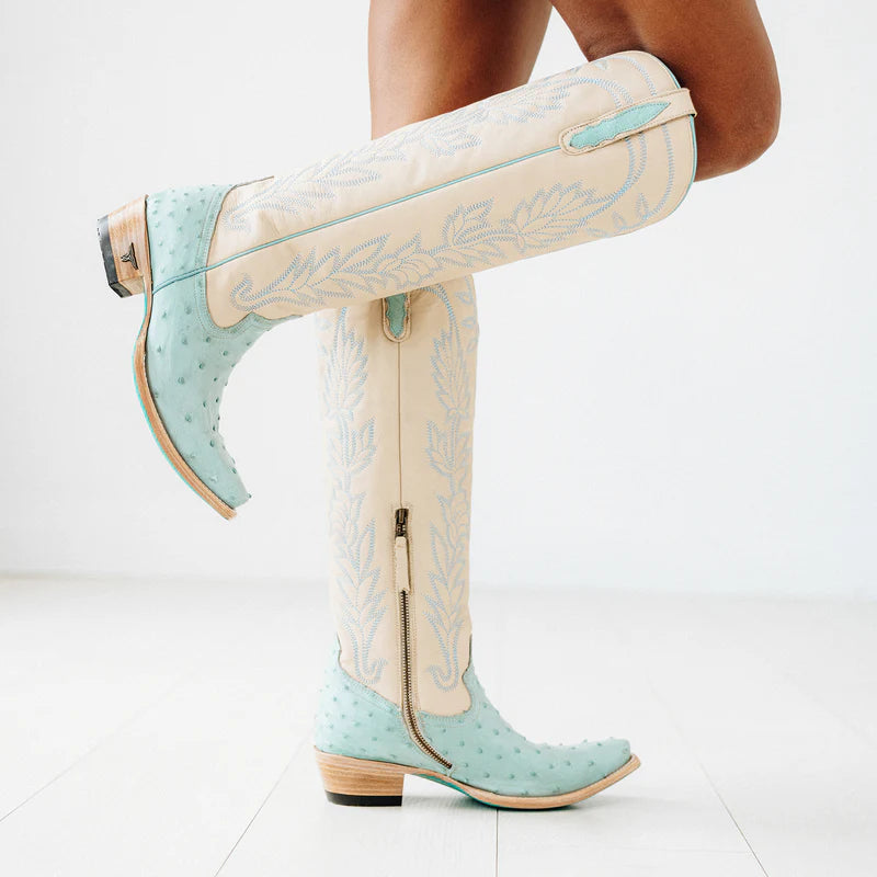Sandaga Knee High - Powder Blue Ostrich By Lane Boots