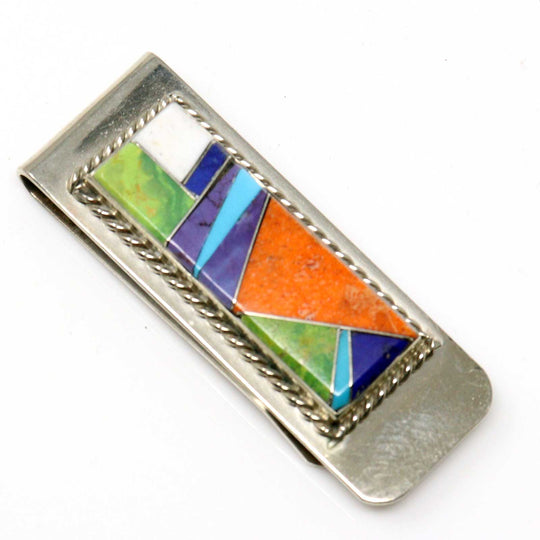 Silver Multi Stone Inlay Money Clip by Arnold Yazzie