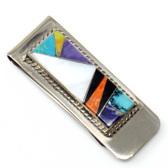 Silver Multi Stone Inlay Money Clip by Arnold Yazzie
