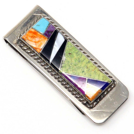 Silver Multi Stone Inlay Money Clip by Arnold Yazzie