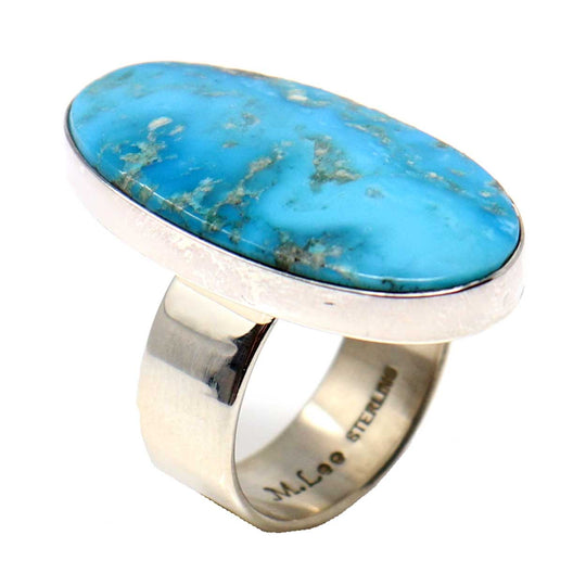 Adjustable Ring Featuring Kingman Turquoise by Milton Lee