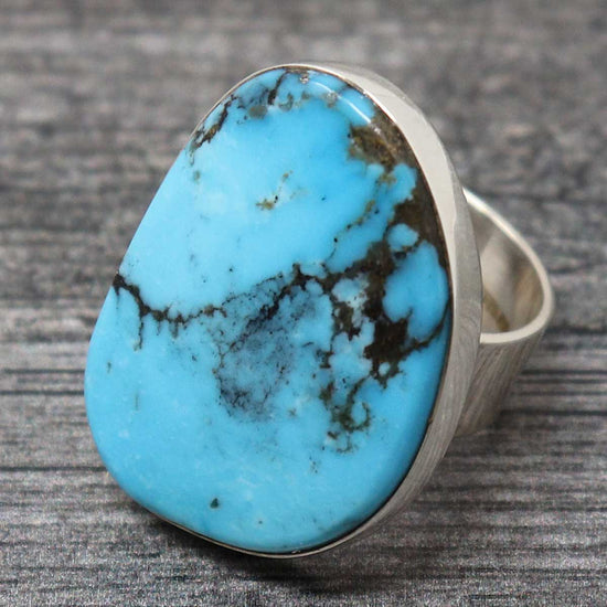 Adjustable Ring with Kingman Turquoise By Navaho Artist Milton Lee