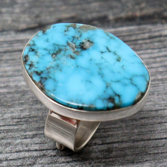 Adjustable Ring with Kingman Turquoise By Navaho Artist Milton Lee