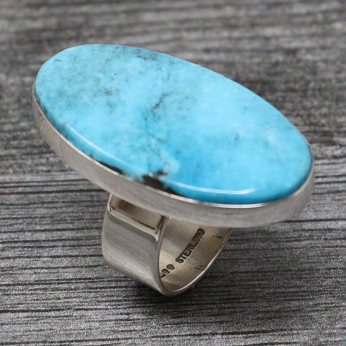 Adjustable Ring with Kingman Turquoise By Navaho Artist Milton Lee