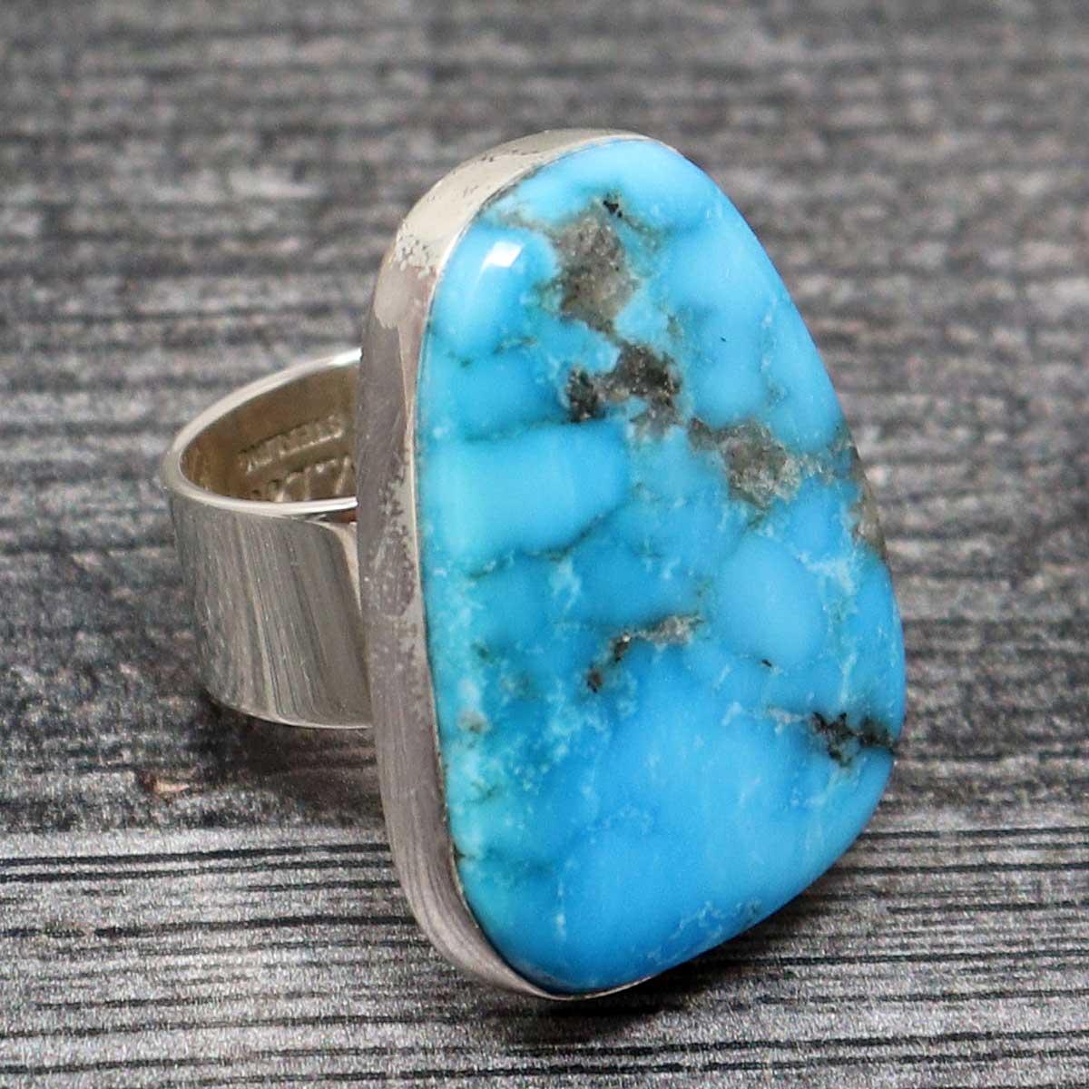 Load image into Gallery viewer, Adjustable Ring With Kingman Turquoise Setting By Navaho Artist Milton Lee
