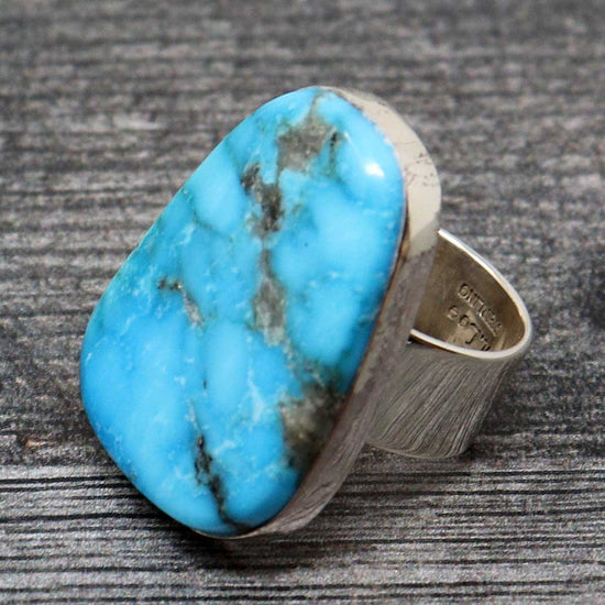 Load image into Gallery viewer, Adjustable Ring With Kingman Turquoise Setting By Navaho Artist Milton Lee
