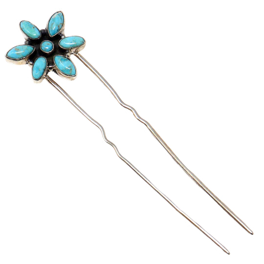 7 Stone Turquoise & Silver Hair Pin- Hada Collection