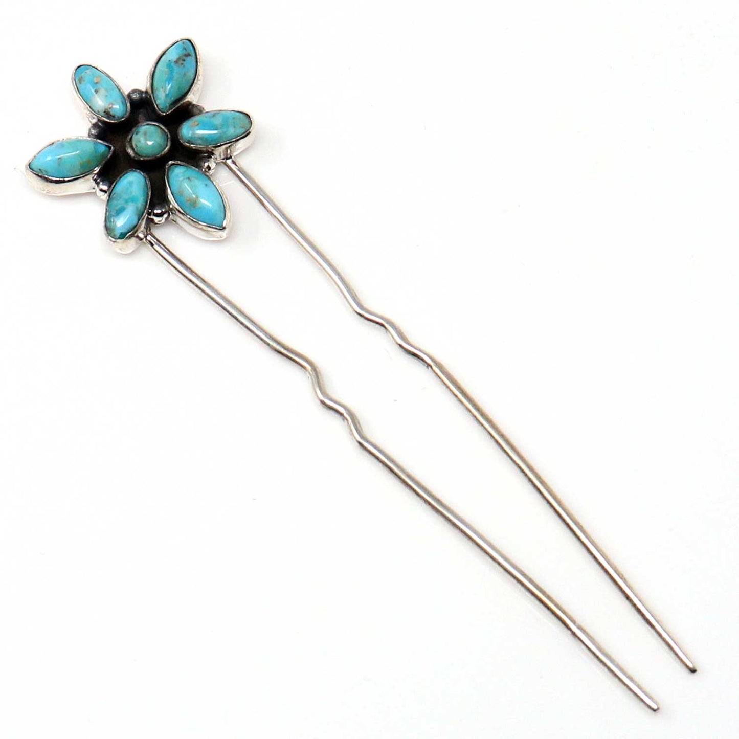 7 Stone Turquoise & Silver Hair Pin- Hada Collection