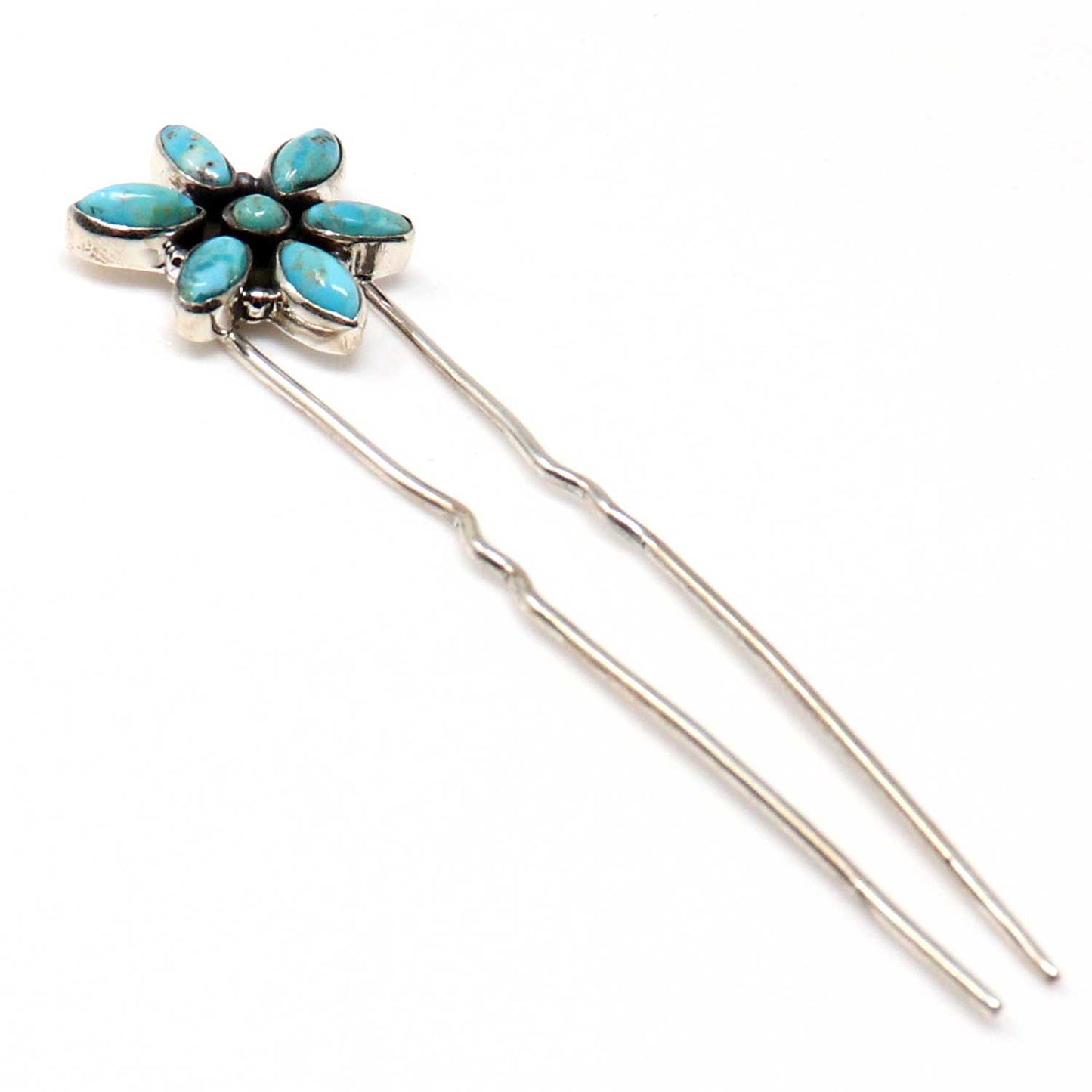 7 Stone Turquoise & Silver Hair Pin- Hada Collection