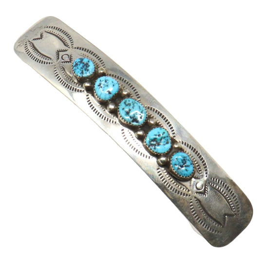 Stamped Silver Barrette & Kingman Turquoise by Begay