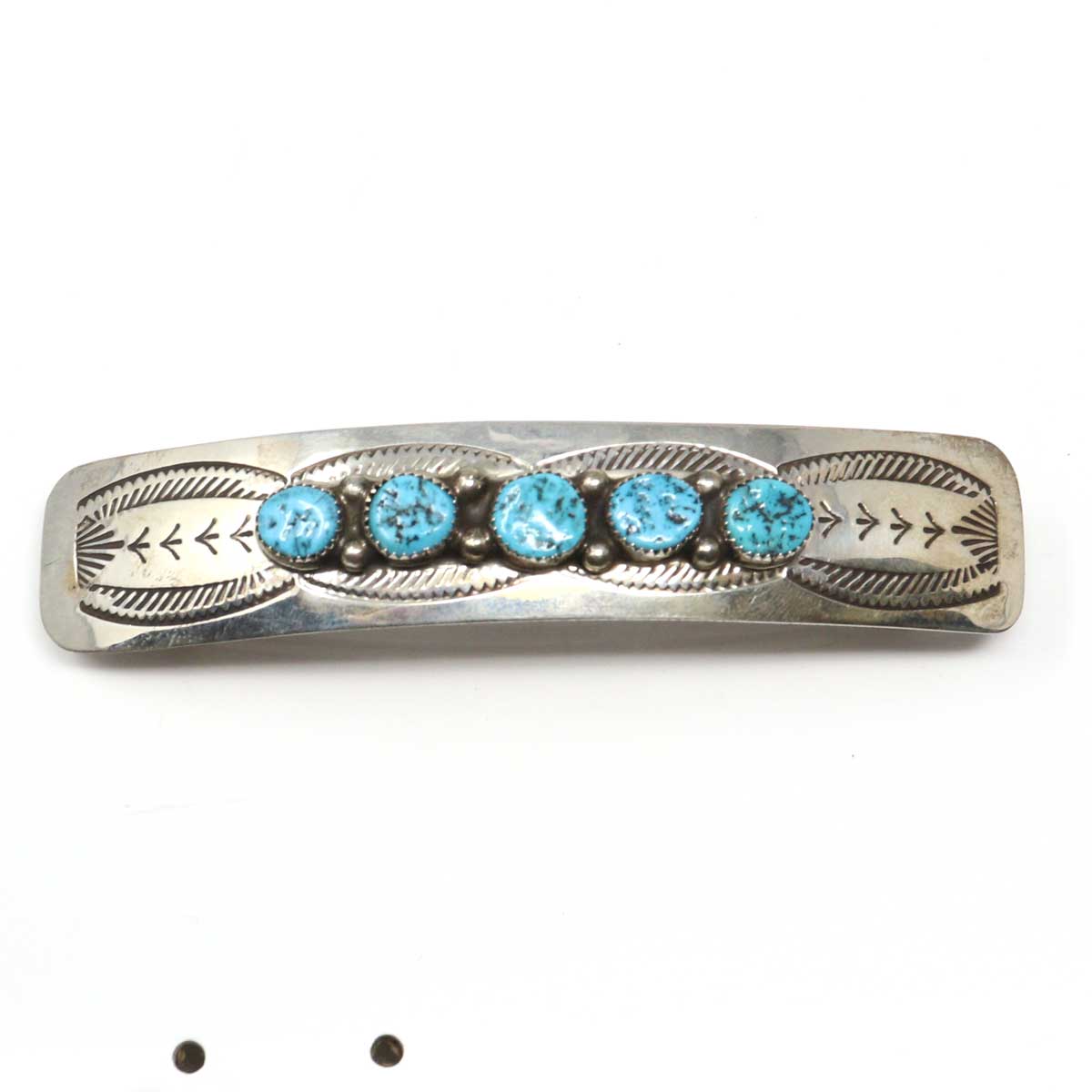 Stamped Silver Barrette & Kingman Turquoise by Joan Begay