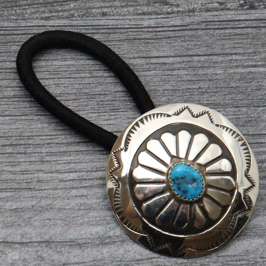 Turquoise & Stamped Silver Hair Tie by Jolene Begay