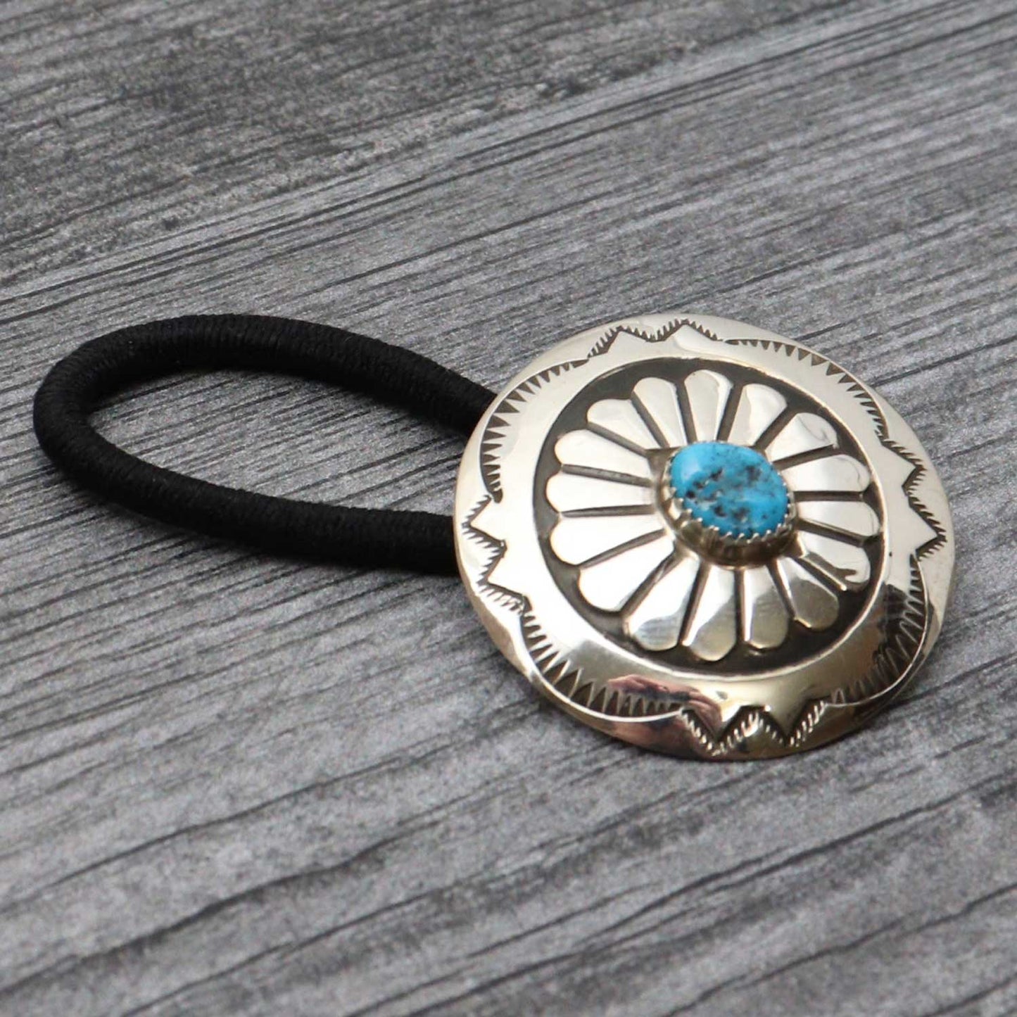 Turquoise & Stamped Silver Hair Tie by Jolene Begay