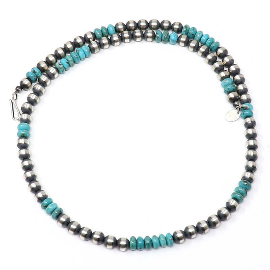 Load image into Gallery viewer, 20&amp;quot; 6 mm Sterling Silver Navaho Pearls With Turquoise
