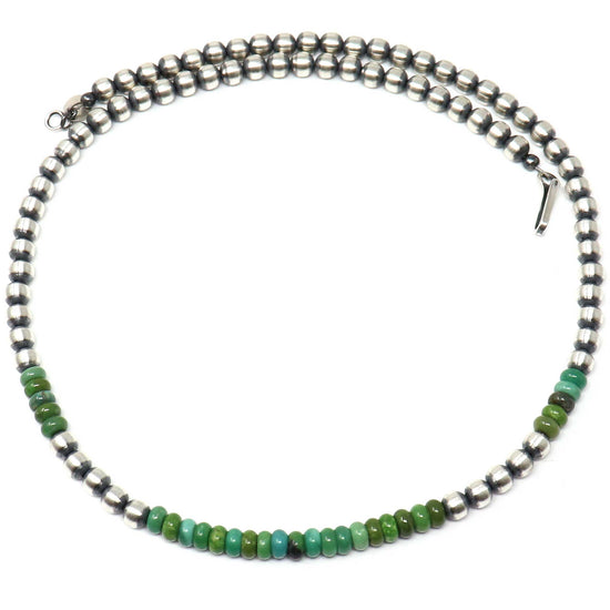 18" 5 mm Sterling Silver Navaho Pearls With Turquoise
