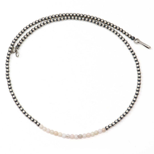 18" 3 mm Sterling Silver Navaho Pearls With Pink Conch Shell