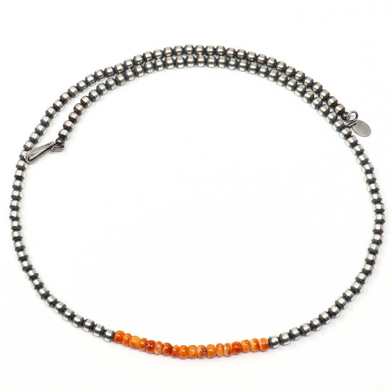 Load image into Gallery viewer, 20&amp;quot; 4 mm Sterling Silver Navaho Pearls With Spiny Oyster Shell
