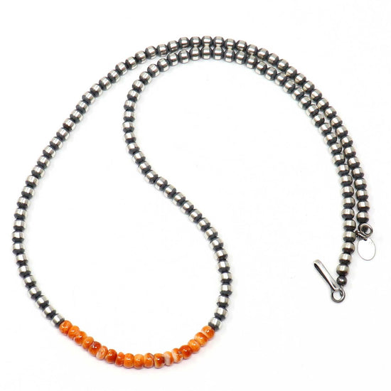Load image into Gallery viewer, 20&amp;quot; 4 mm Sterling Silver Navaho Pearls With Spiny Oyster Shell
