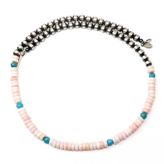 16" 5 mm Sterling Silver Pearls With Pink Conch & Turquoise