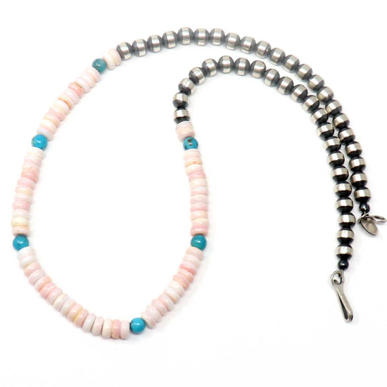 Load image into Gallery viewer, 16&amp;quot; 5 mm Sterling Silver Pearls With Pink Conch &amp;amp; Turquoise
