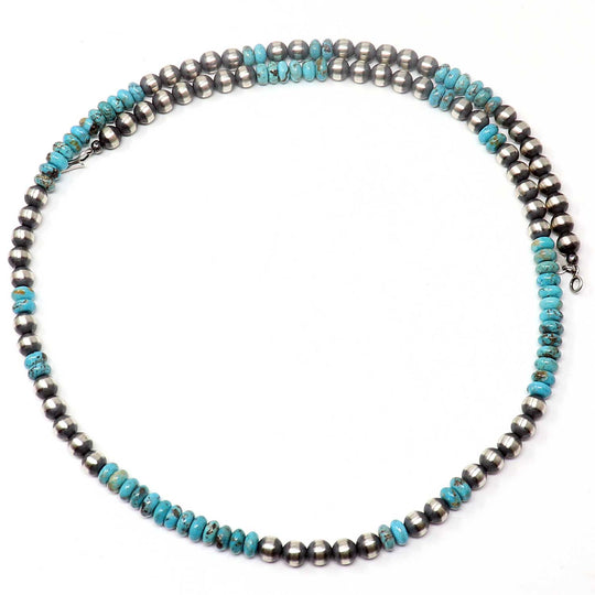 24" 6 mm Sterling Silver Pearls With Turquoise Accents