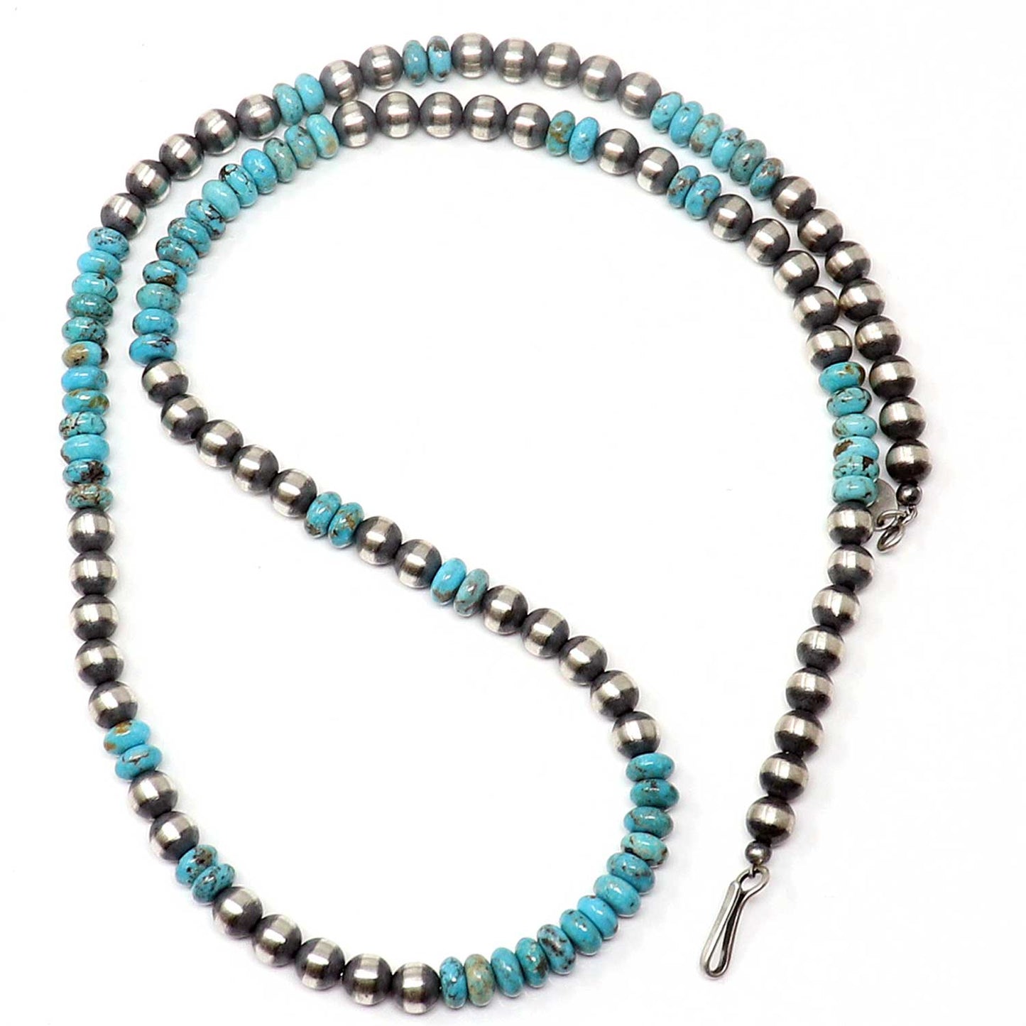 24" 6 mm Sterling Silver Pearls With Turquoise Accents