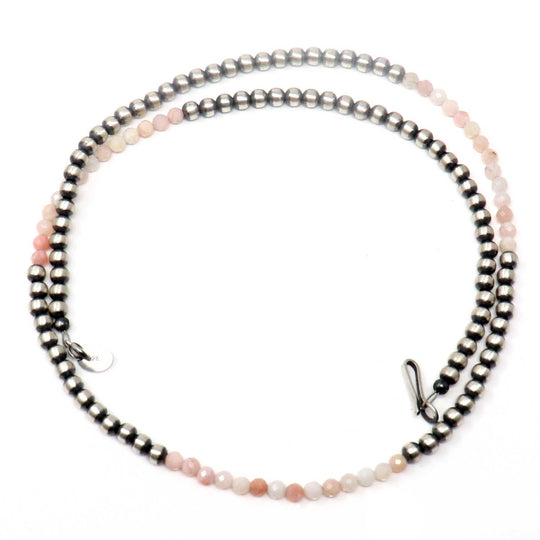 20" 4 mm Sterling Silver Navaho Pearls With Peruvian Opal