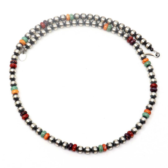 20" Silver Pearl Choker Featuring Multi-Color Bead Accents