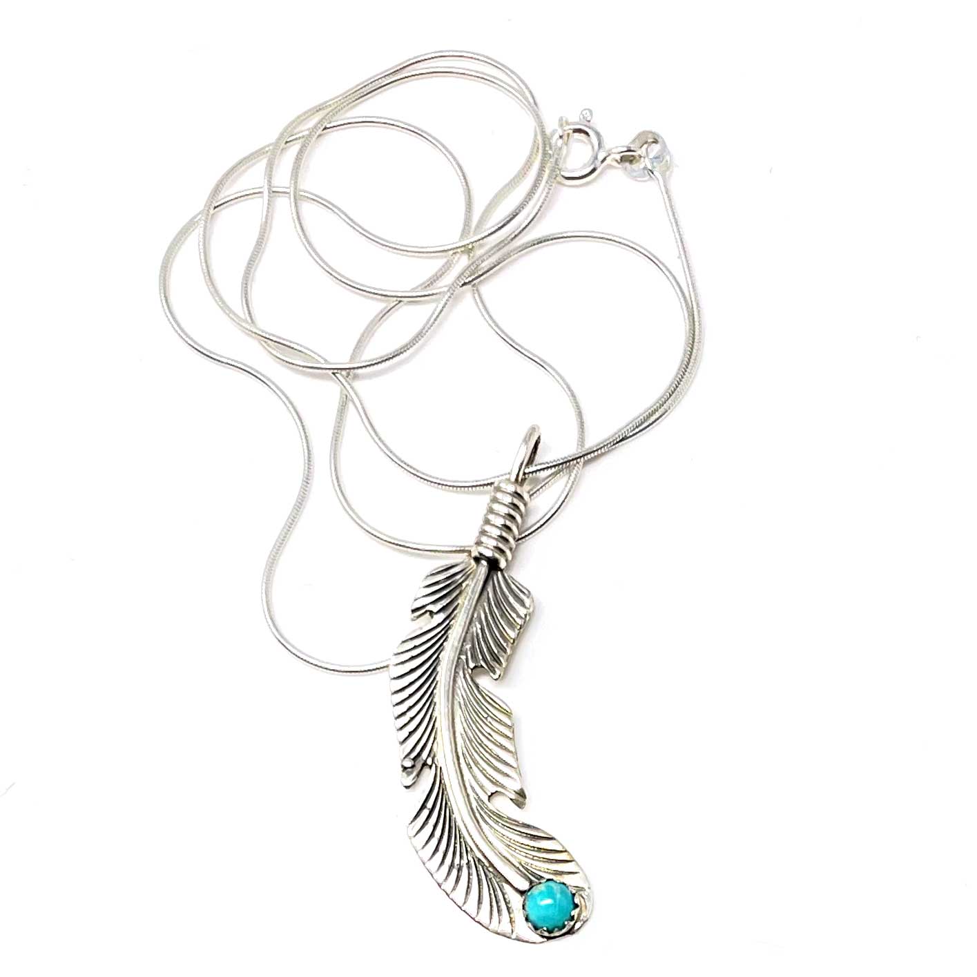 Load image into Gallery viewer, Silver &amp;amp; Turquoise Feather Necklace by Louise Joe

