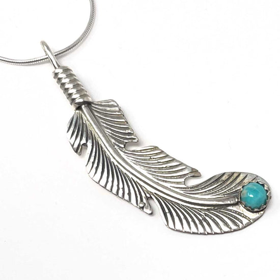 Load image into Gallery viewer, Silver &amp;amp; Turquoise Feather Necklace by Louise Joe
