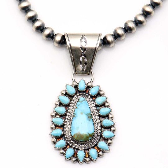 Kingman Turquoise Pendant & Navaho Pearls
