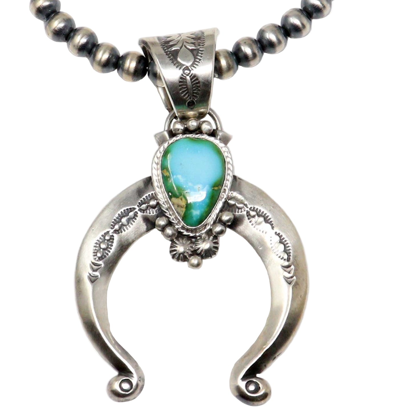 Silver Naja with turquoise stone on a white background