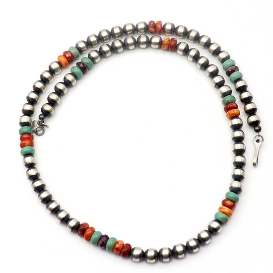 18" 6 mm Sterling Silver Navaho Pearls With Accent Beads