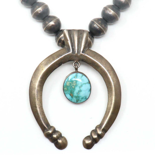 Navajo Necklace Featuring a Single Turquoise Setting
