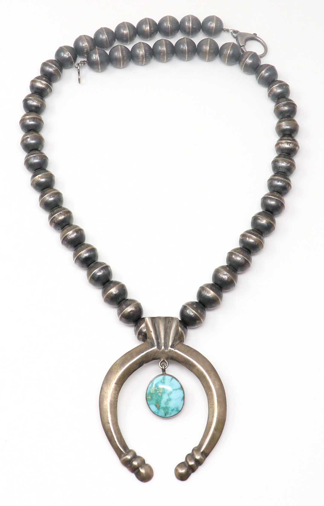 Navajo Necklace Featuring a Single Turquoise Setting