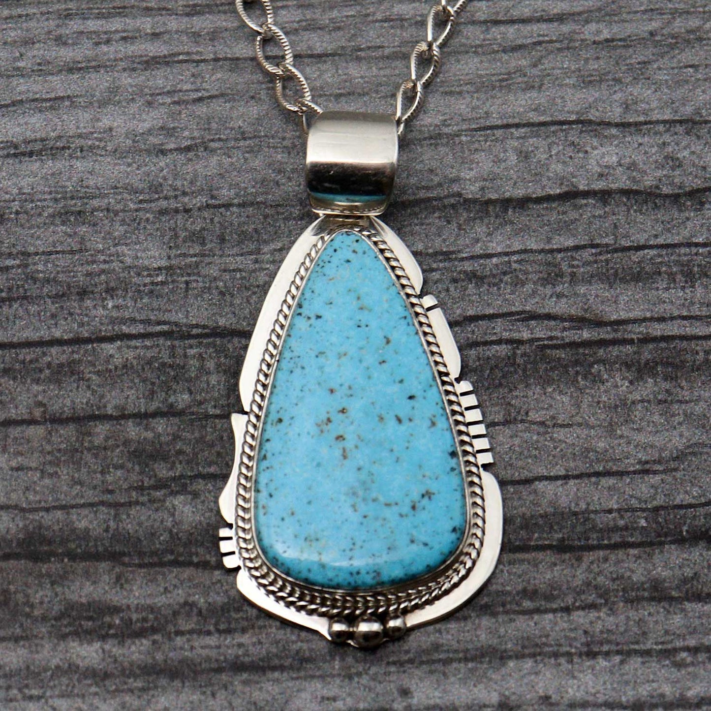 Kingman Turquoise Pendant With 18" Silver Chain