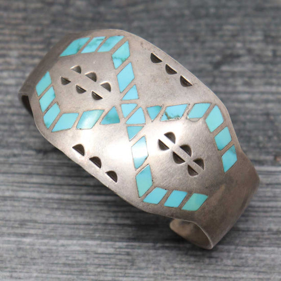 Load image into Gallery viewer, Circa 1960&amp;#39;s Turquoise Zuni Inlay Bracelet

