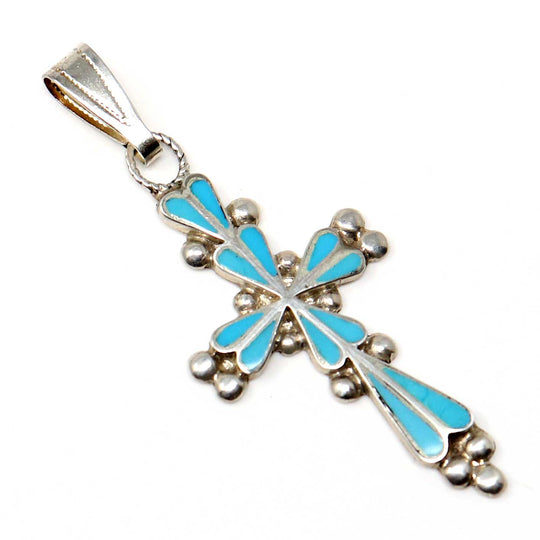 Zuni Inlaid Heart Cross Pendant by Latone
