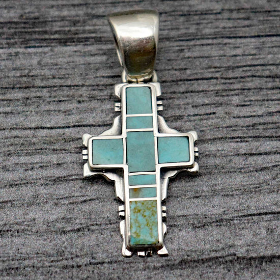 Cross Pendant Featuring Number 8 Turquoise