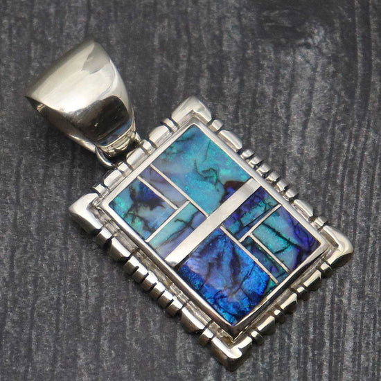 Sterling Silver Blue Lab Opal Inlaid Pendant