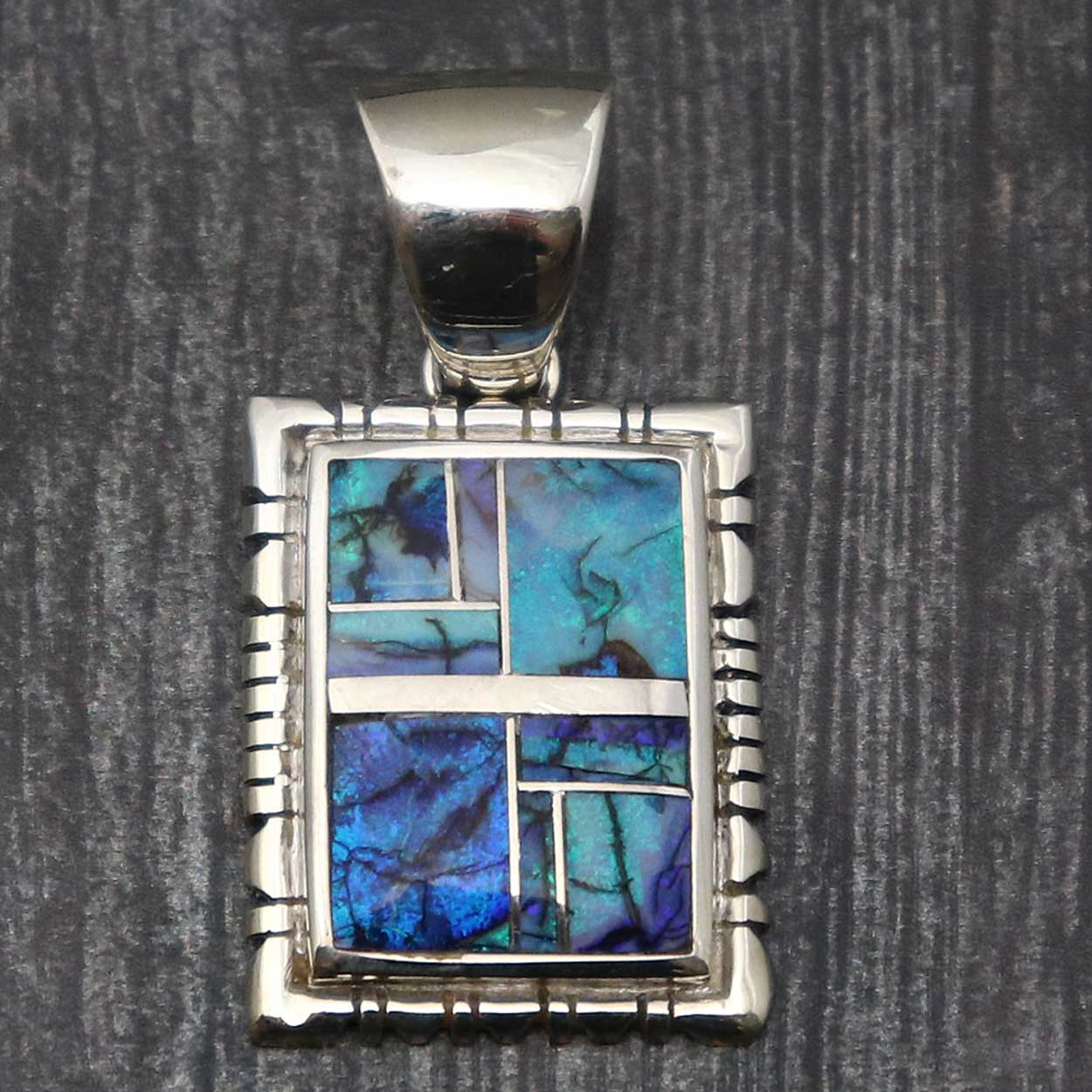 Sterling Silver Blue Lab Opal Inlaid Pendant