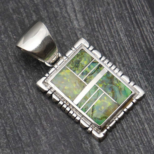 Sterling Silver Green Lab Opal Inlaid Pendant