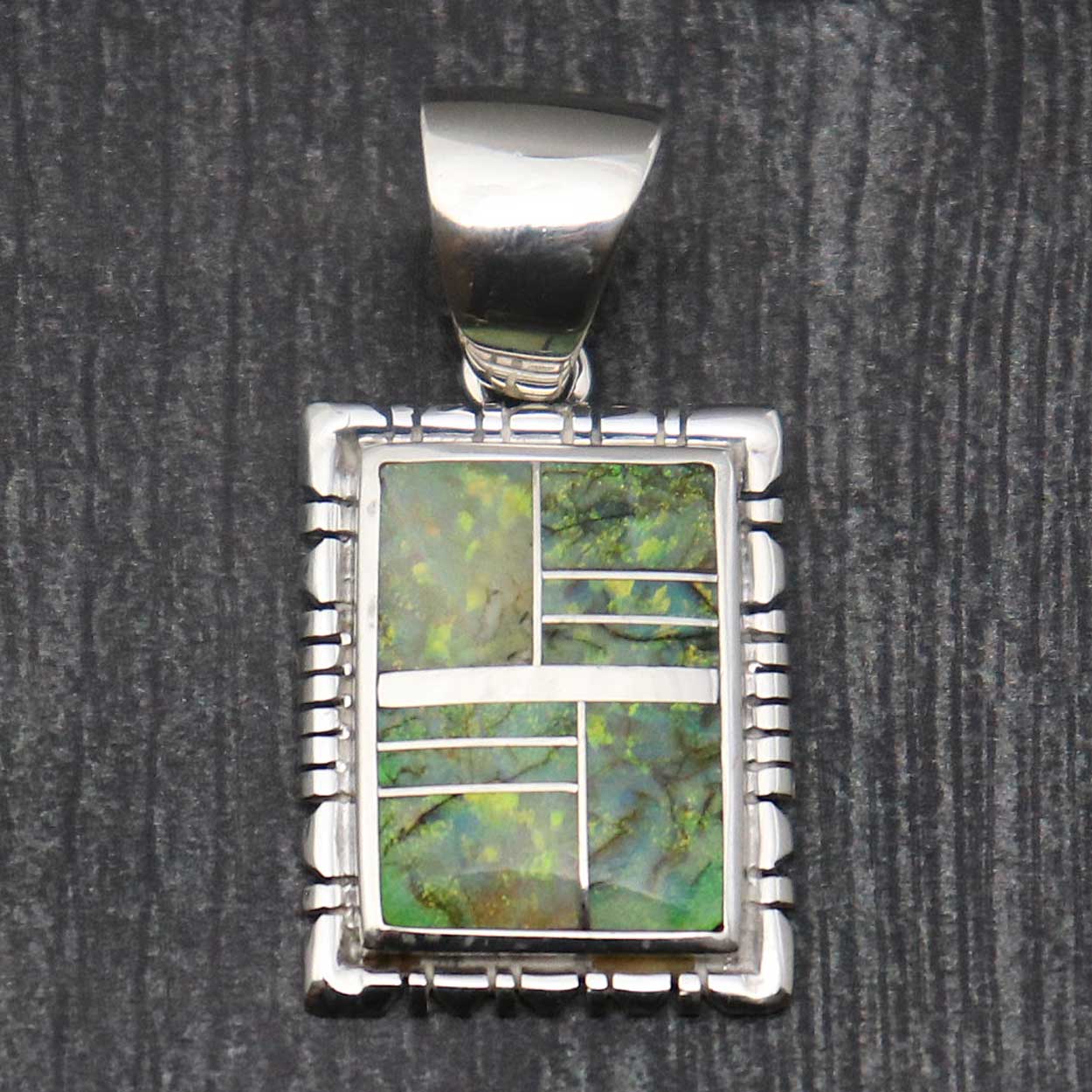Sterling Silver Green Lab Opal Inlaid Pendant