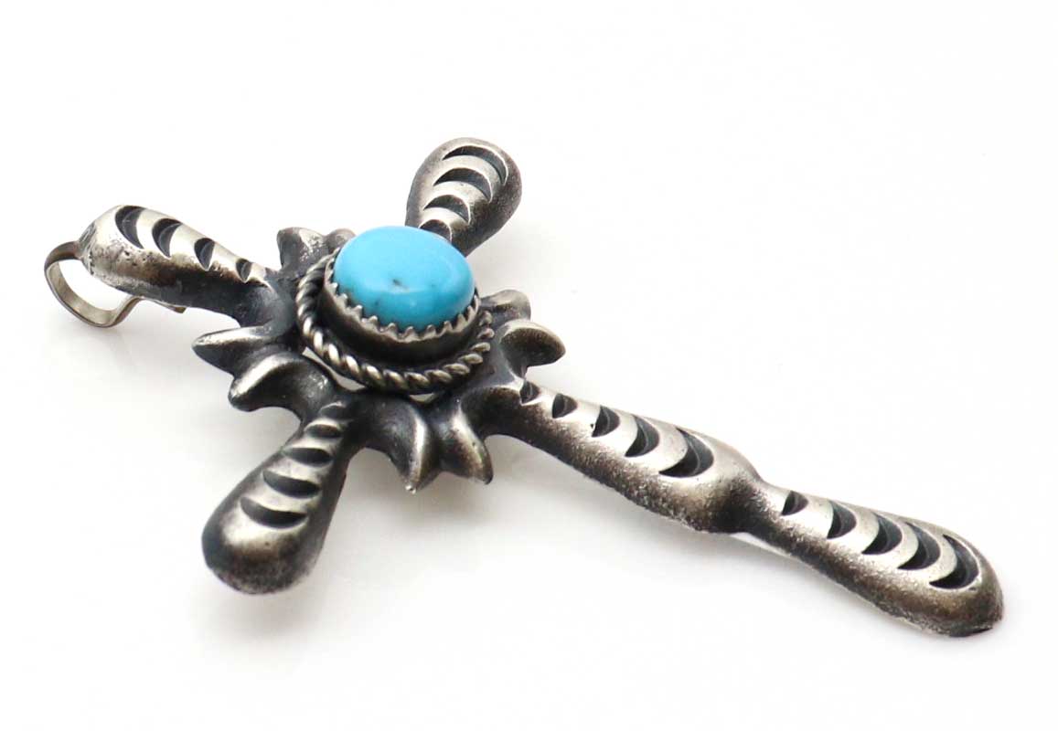 Kingman Turquoise Cross Pendant by Yazza