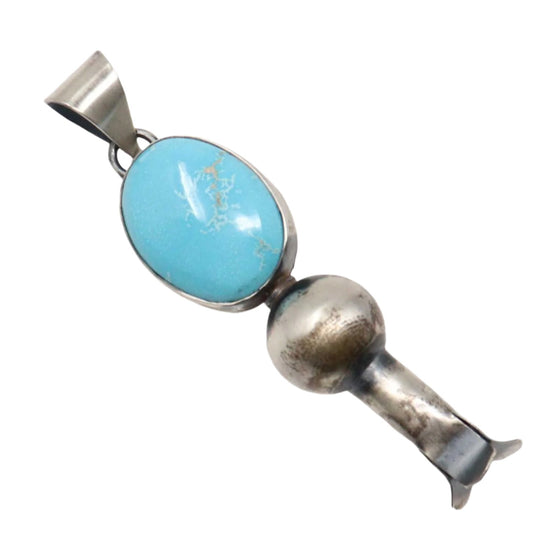 Silver Squash Pendant with Kingman Turquoise