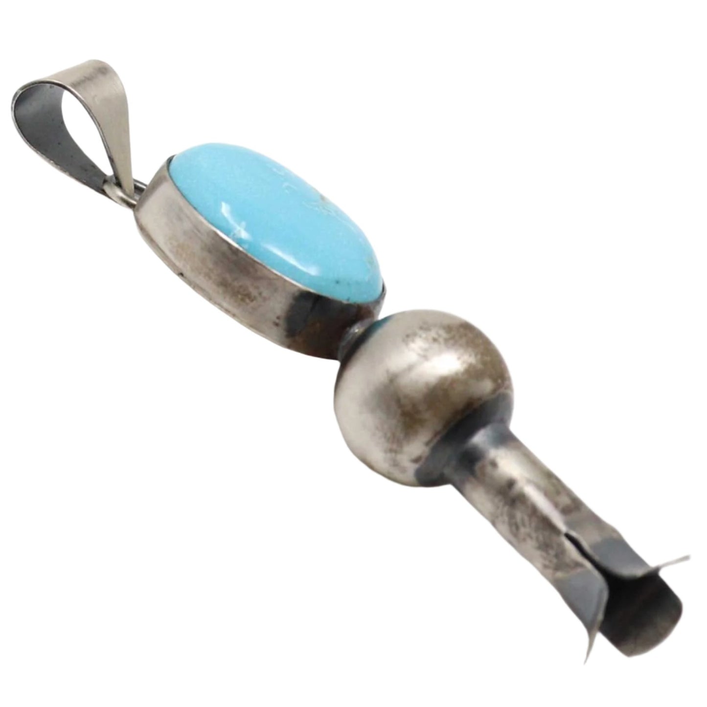 Silver Squash Pendant with Kingman Turquoise